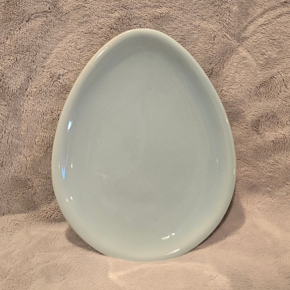 IQ Accessories Light‎ Blue Egg Shaped Ceramic Plate Easter Spring Serving Dish